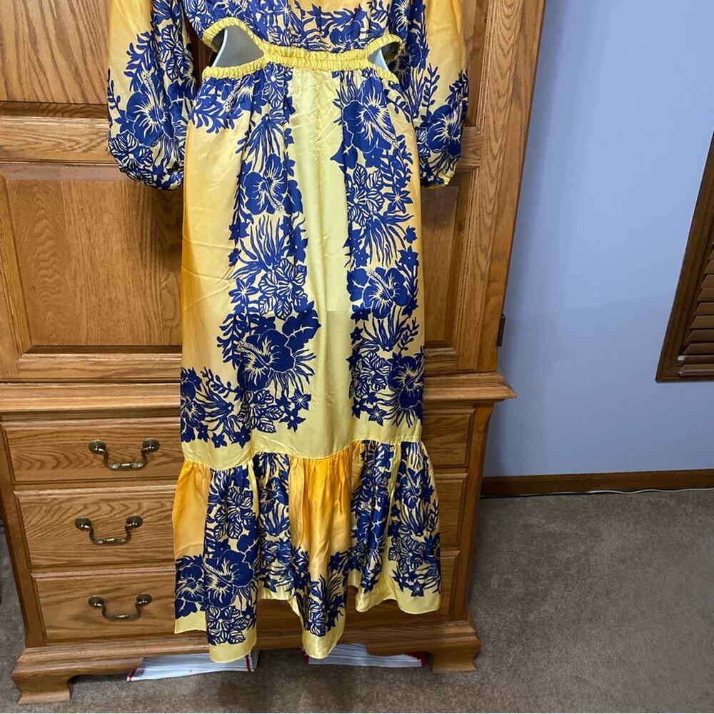 Sandro Willow Maxi Dress Yellow Blue Floral Pullover Boho Artsy Women’s Sz 2 - Picture 8 of 16